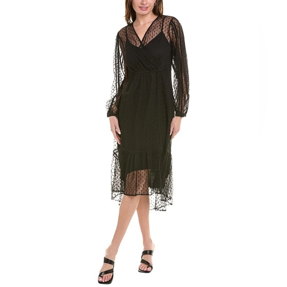 CAbi Theater Black Sheer Polka Dot Dress - Picture 1 of 7